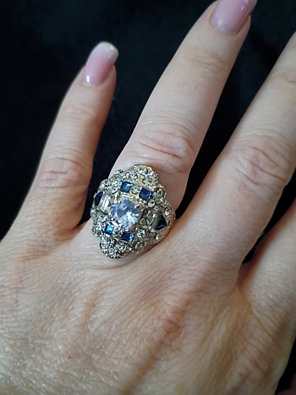 Elegant Blue and Silver Statement Ring.